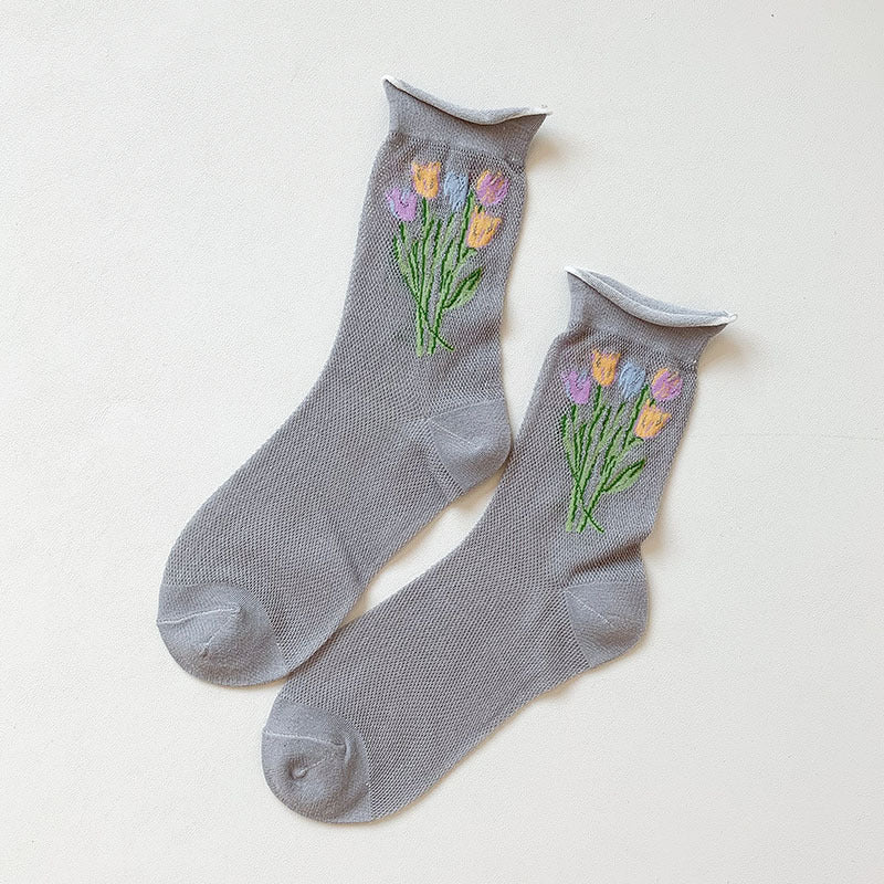 Atmungsaktive Socken Mit Floralem Jacquard