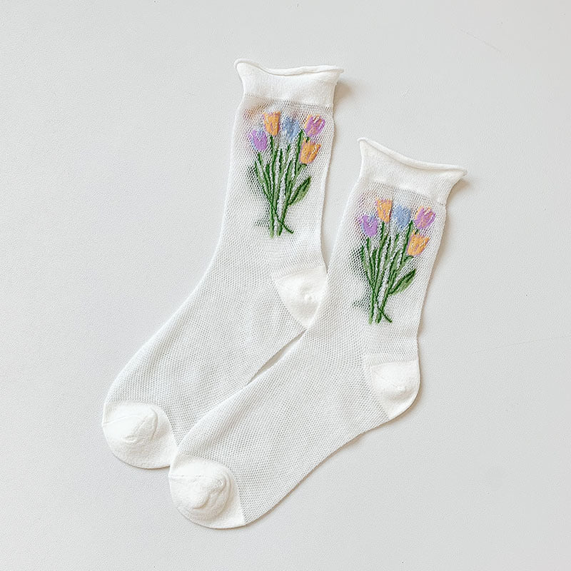 Atmungsaktive Socken Mit Floralem Jacquard