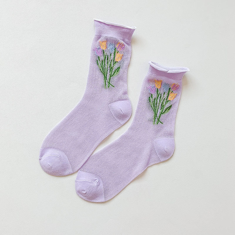 Atmungsaktive Socken Mit Floralem Jacquard