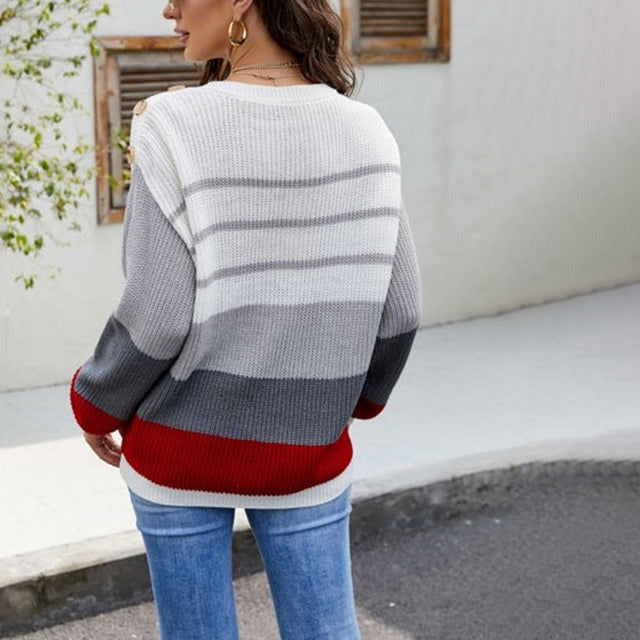 Lässiger Gestreifter Patchwork-Pullover