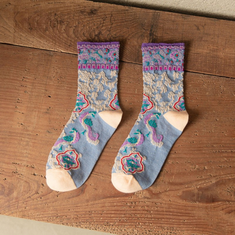 Vintage Blumen-Jacquard-Socken