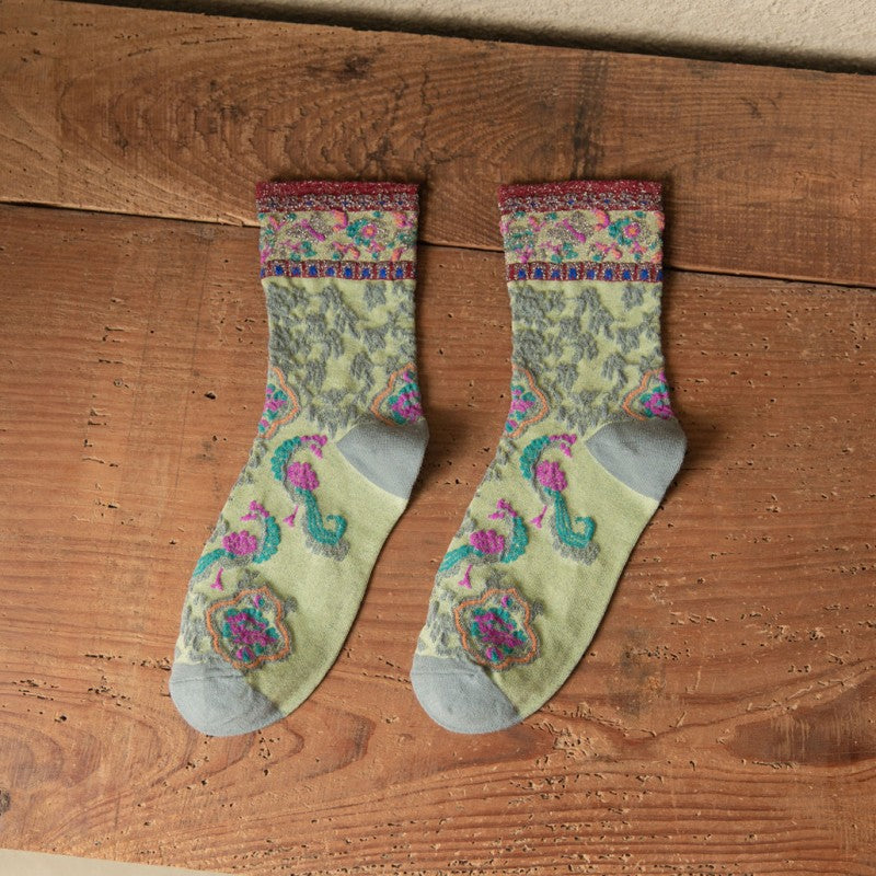 Vintage Blumen-Jacquard-Socken