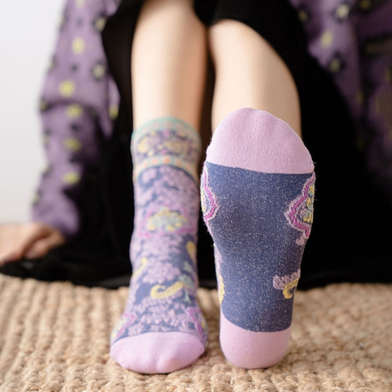 Vintage Blumen-Jacquard-Socken