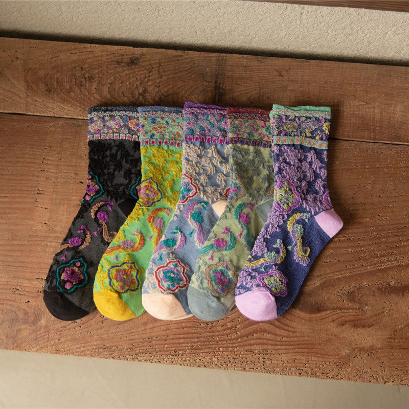 Vintage Blumen-Jacquard-Socken