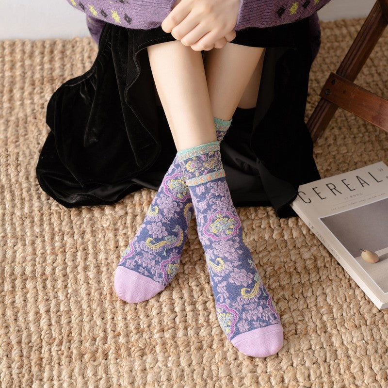 Vintage Blumen-Jacquard-Socken