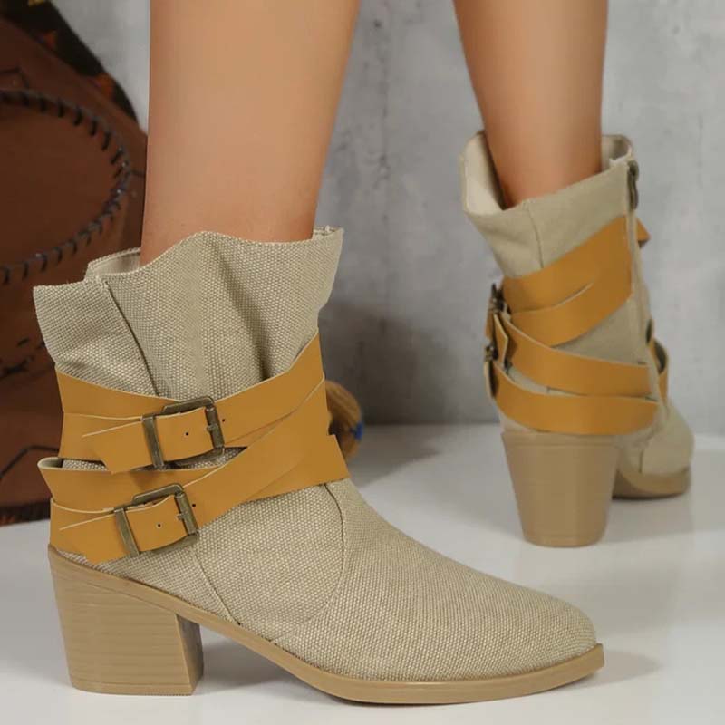 Vintage-Stiefel Mit Klobigem Absatz