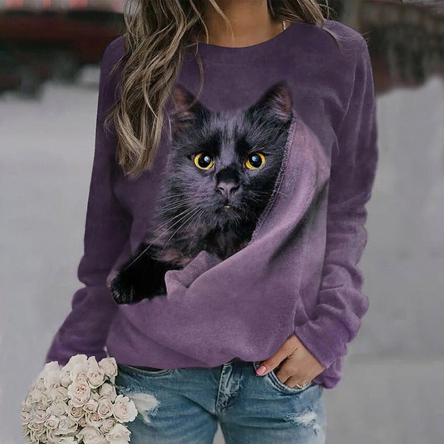 Lässiges Sweatshirt Mit Katzen-Print