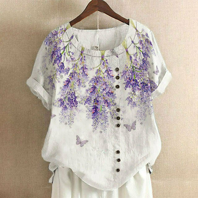 Lässiges T-Shirt Mit Lavendel-Print