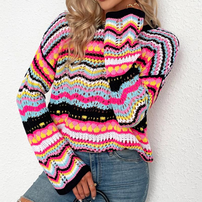 Bunt Gestreifter Strickpullover