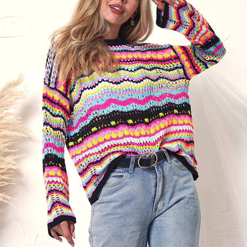 Bunt Gestreifter Strickpullover