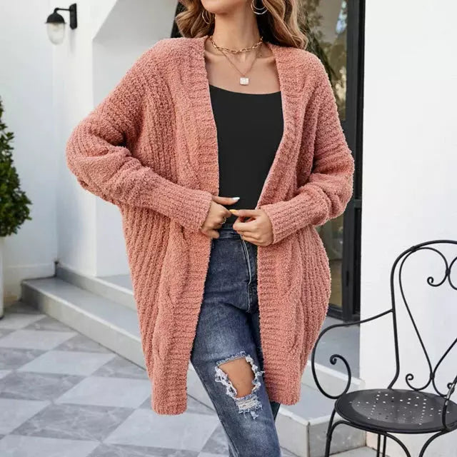 Lässige Einfarbige Strickjacke