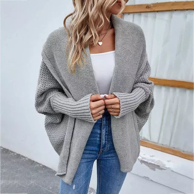 Lässige Einfarbige Strickjacke