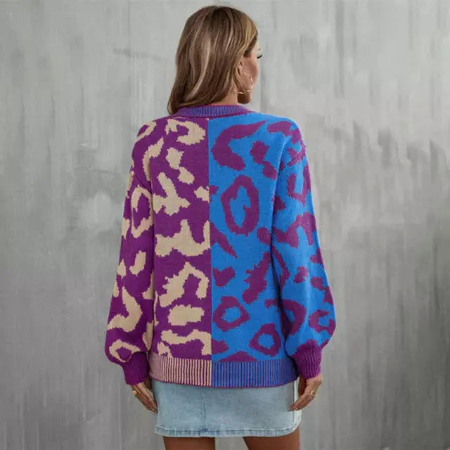 Lässiger Leoparden-Patchwork-Pullover