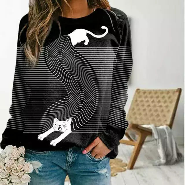 Lässiges T-Shirt Mit Katzen-Print