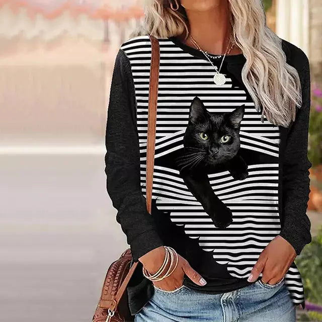 Lässiges T-Shirt Mit Katzen-Print