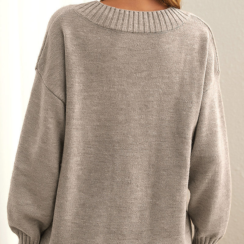 Lässiger Einfarbiger Strickpullover