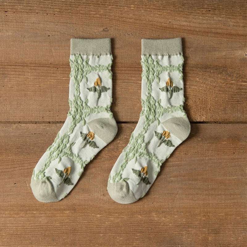 Vintage Blumen-Jacquard-Socken