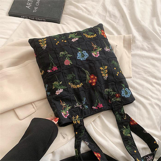 Tasche Aus Segeltuch Mit Blumenstickerei