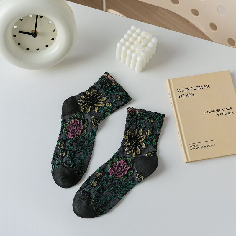 Vintage Blumen-Jacquard-Socken