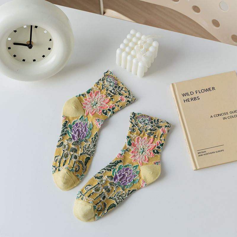 Vintage Blumen-Jacquard-Socken