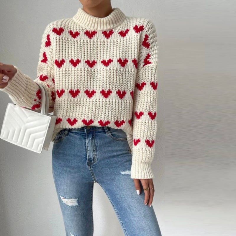 Lässiger Herzstrickpullover