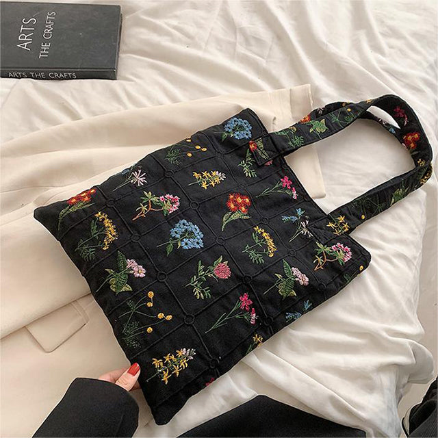 Tasche Aus Segeltuch Mit Blumenstickerei