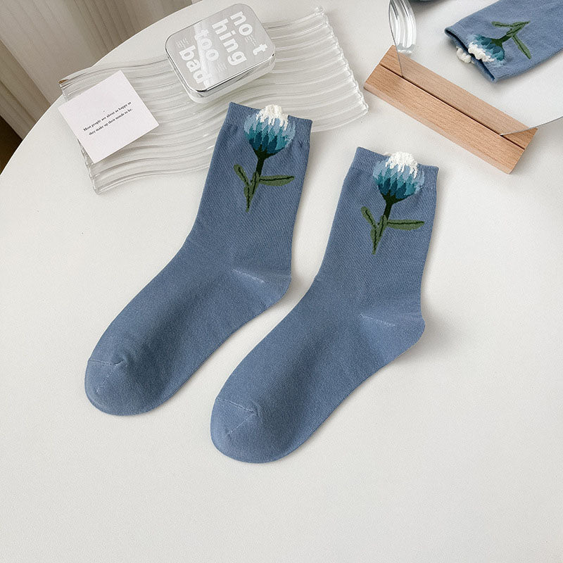 Lässige Blumen-Jacquard-Socken