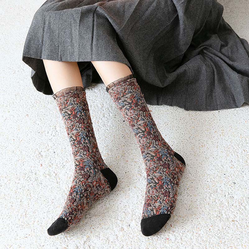 Vintage Blumen-Jacquard-Socken