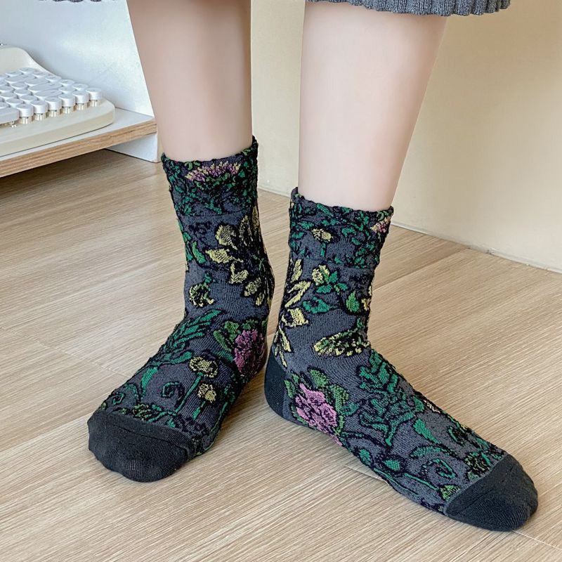 Vintage Blumen-Jacquard-Socken