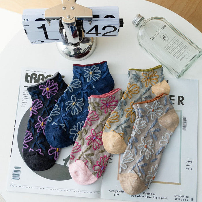 Packung Mit 5 Paar Blumen-Jacquard-Socken