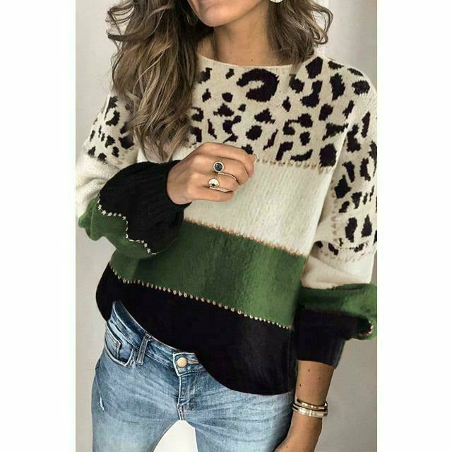 Patchwork-Pullover Mit Leoparden-Print