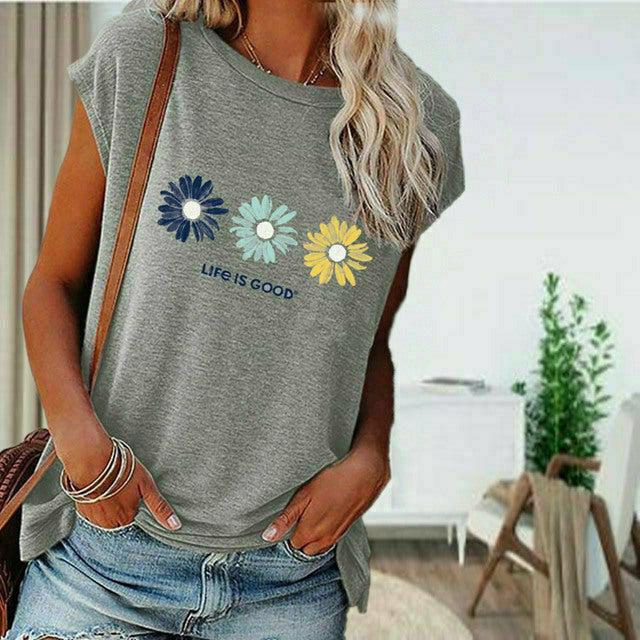 Lässiges T-Shirt Mit Gänseblümchen-Print