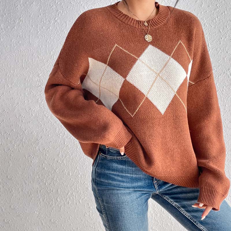 Lässiger Geometrischer Strickpullover