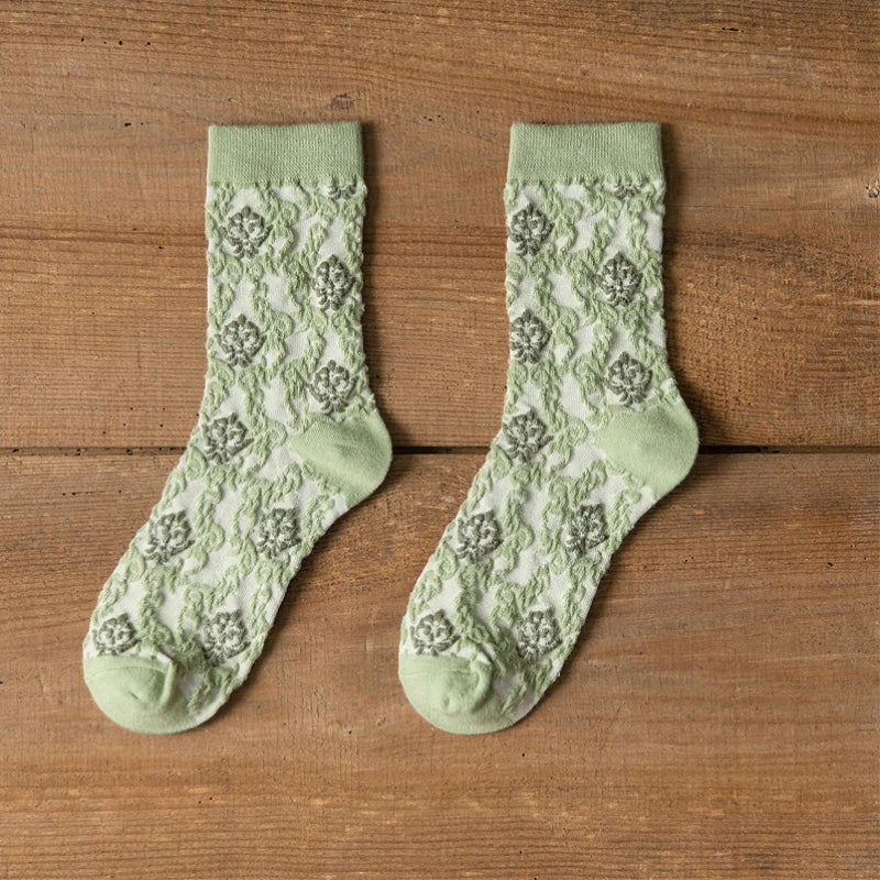 Vintage Blumen-Jacquard-Socken