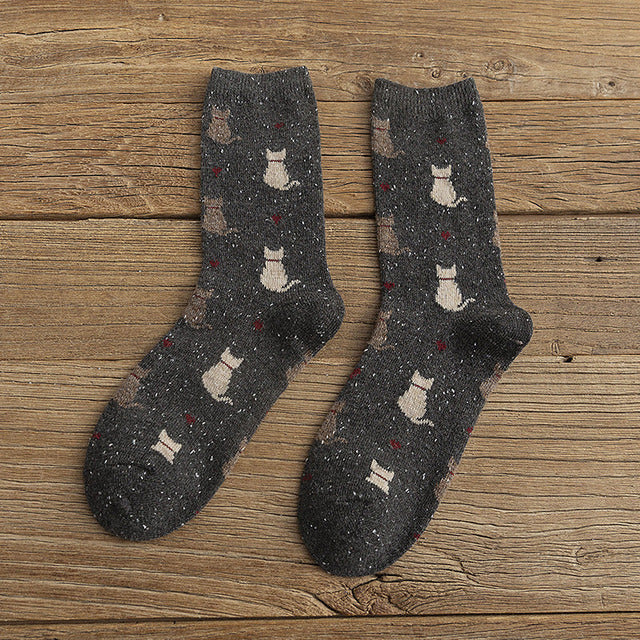 Vintage Socken Mit Katzendruck