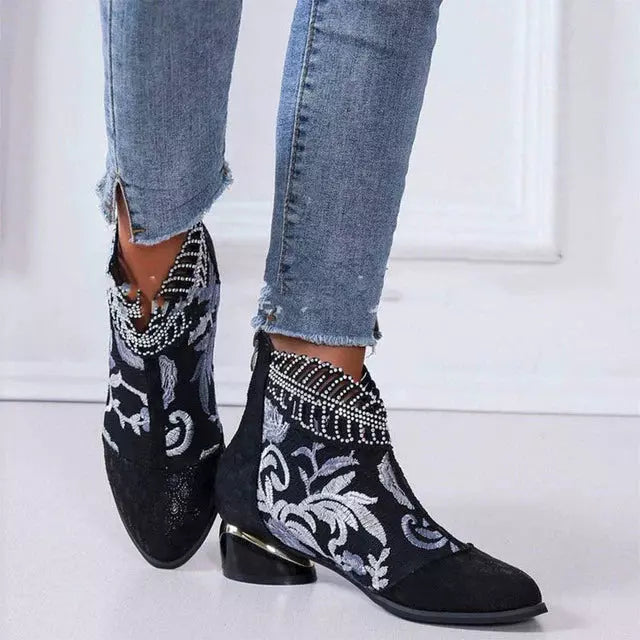 Vintage Bestickte Stiefeletten
