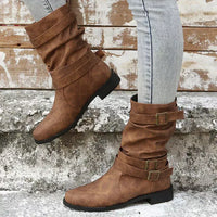 Vintage Wadenmitte-Stiefel Mit Schnalle