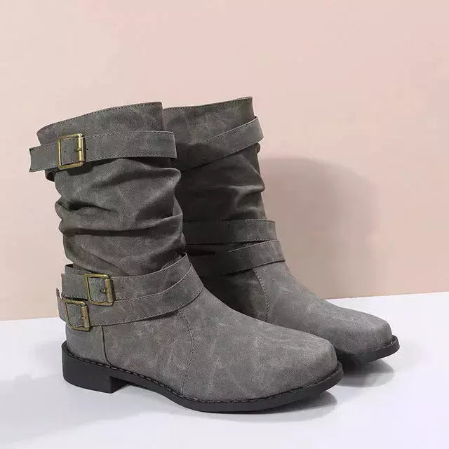 Vintage Wadenmitte-Stiefel Mit Schnalle