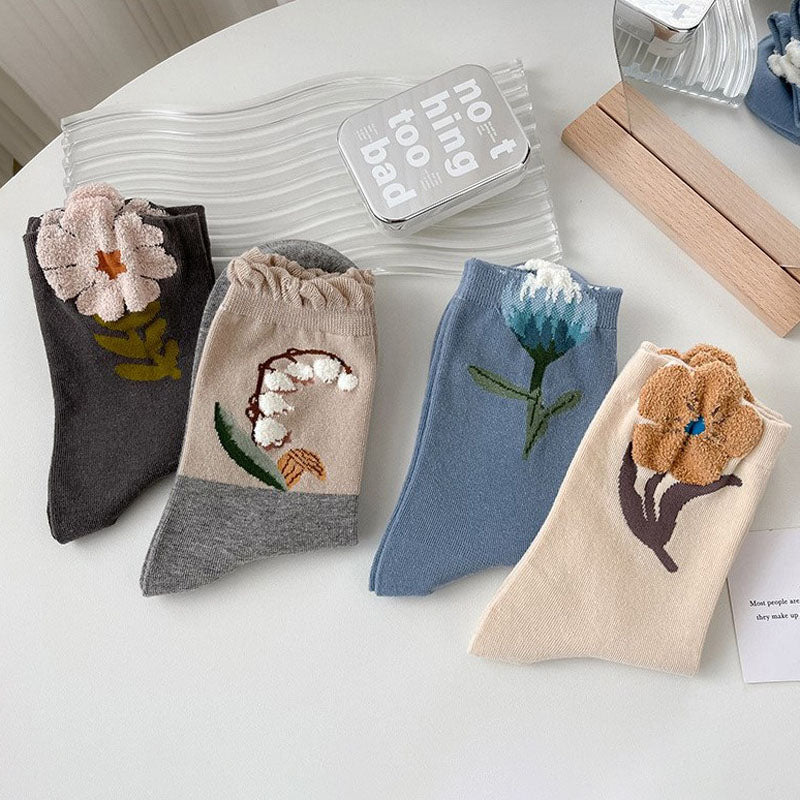 Lässige Blumen-Jacquard-Socken