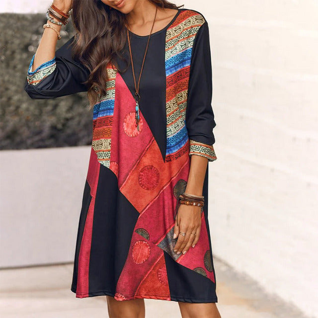 Vintage Bohemian Print Kleid