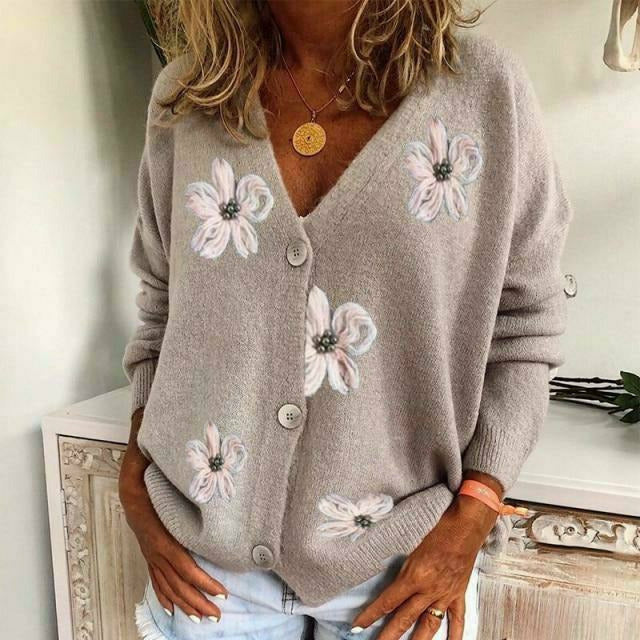 Lässiger Cardigan Mit Blumenstickerei