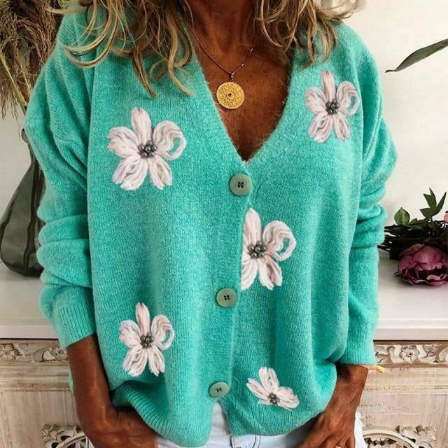 Lässiger Cardigan Mit Blumenstickerei